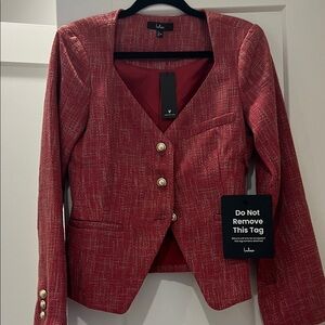 Lulu's Textured Red Blazer with Gold Buttons